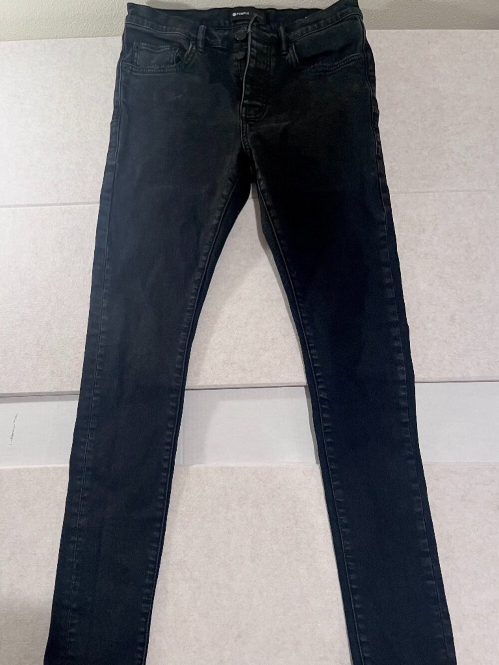 Purple Brand P001-BLR Black Distressed Resin Slim Jeans - Button Fly - 29x30